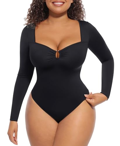 FeelinGirl Long Sleeve Shapewear Bodysuit Thong Tummy Control Body